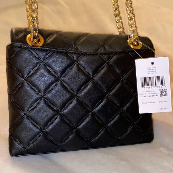NWT ♠️ Kate Spade ♠️ black and gold Small Flap Quilted crossbody purse - Picture 3 of 6